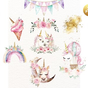 May include: A set of 35 watercolor illustrations featuring unicorns, rainbows, ice cream cones, and other whimsical elements. The illustrations are perfect for adding a touch of magic to your designs.