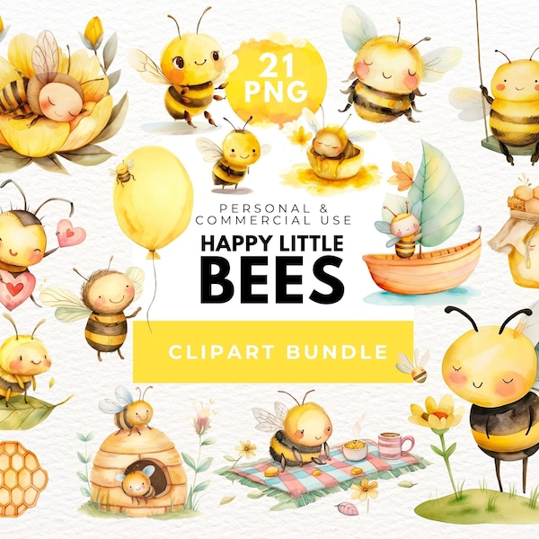 Watercolor Bee Clipart, Commercial Use, Spring Clipart, Transparent Background, Digital Paper Craft, Cute Bees, Bee Hive Clipart, Honey Comb