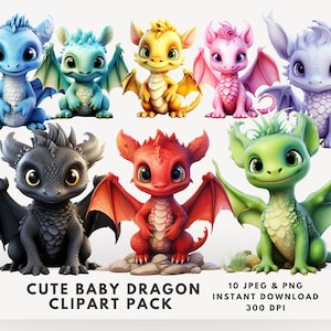 Baby Dragon Clipart, Fantasy Clip Art, Dragon Png, Junk Books, Instant Digital Download, Png Digital, Commercial Use, Boys Clipart