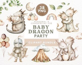 Pastellfärgad babydrake Clipart: Barnkammardekor PNG-paket (digital nedladdning)