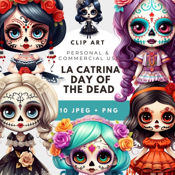 La Catrina Clipart, 10 Clip Art, Pngs Transparentes De Alta Calidad, Arte Dia De Los Muertos, Uso Comercial, Diseño De Esqueleto Chica Mexicana