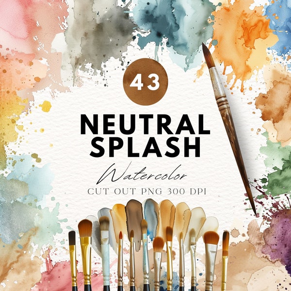 Neutral Watercolor Splatter Clipart, Earth Tones, Watercolour Splashes, Splashes Clipart, Brush Strokes, Commercial Use, Paint Splatter, Art