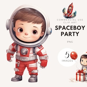 Astronaut Clipart, Spaceboy, Weltraum Themen Geburtstagseinladung, Aquarell Weltraum Clipart, Space Png, niedlicher kleiner Astronaut Png, rote Ballons