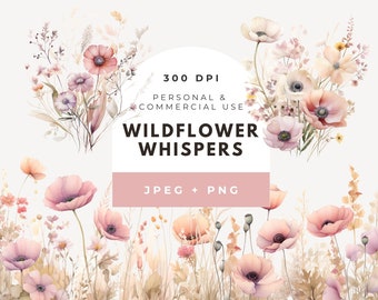 Wild Flowers, Watercolor Floral Borders, Wildflower Clipart, Wedding Clipart, Spring Clipart, Watercolor Floral Clipart, Instant Download