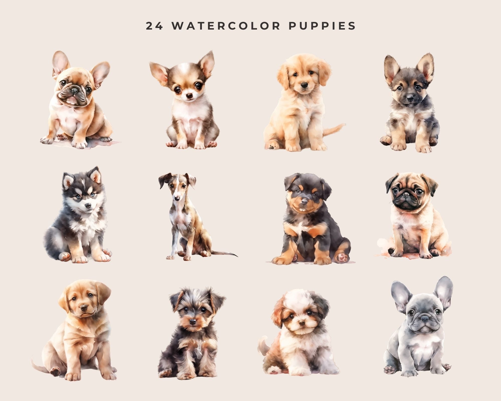 Adorable Puppy Clipart: Watercolor Dog PNG Bundle (commercial Use) - Etsy