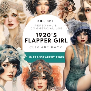 1920&#39;s Flapper Girl Png, Junk Journal, 1920&#39;s Party Clipart Flapper Girl, Art Deco Watercolor, Art Nouveau Clipart, Vintage Flapper Girl png