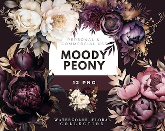 Dark Peony Png, Watercolor Peony, Peony Clip Art, Commercial Use, Watercolor Flowers, Floral Watercolor, Black Peony, Peony, Wedding Clipart