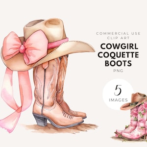 Cowgirl Stiefel Png, Rosa Schleife Ästhetik, Kokette Clipart, Kokette Zimmer Dekor, Aquarell Cowgirl Stiefel, digitaler Download, kommerzielle Nutzung
