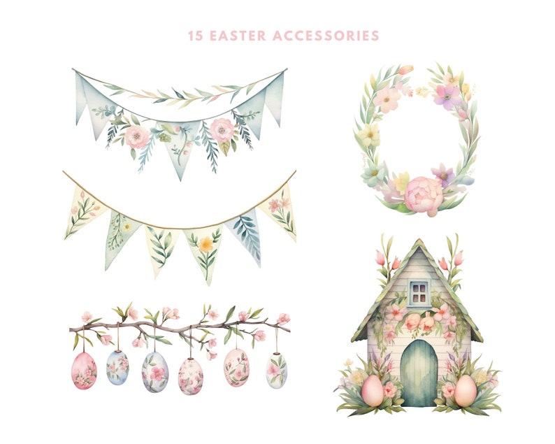 Pastel Easter Clipart, Digital Download, Easter Bunny Watercolor ...