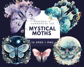 Mystical Moth Clipart: Luna Moth PNG, Celestial Moths (Digital Download)