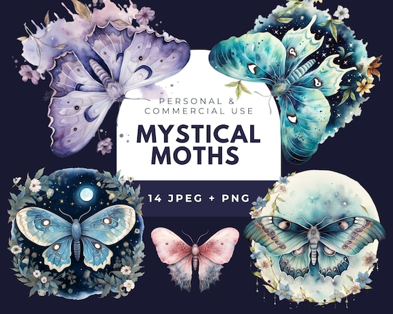 Mystical Moth Clipart: Luna Moth PNG, Celestial Moths (Digital Download)