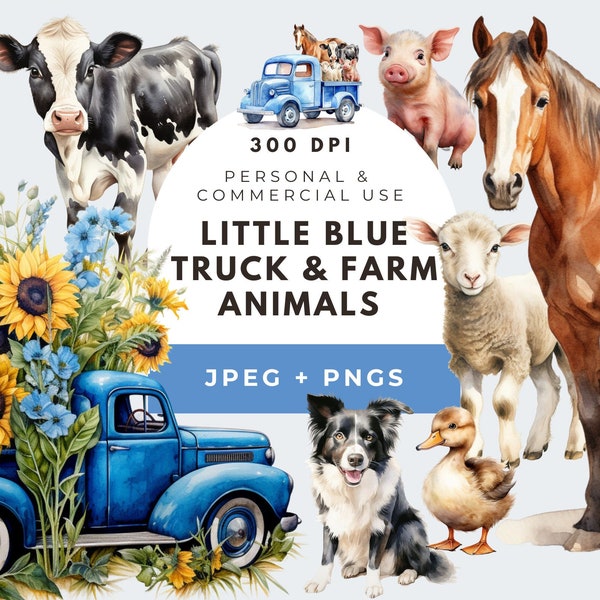 Kleine blauwe vrachtwagen, piep piep piep, blauwe vrachtwagen verjaardagsfeestje, kleine blauwe vrachtwagen, instant digitale download, partij gunst, boerderij dieren partij