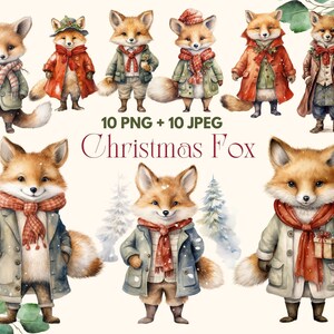 Clipart Renard, Jpgs haute qualité, Renard Png, Clipart Noël, Clipart aquarelle, Techniques mixtes, Travaux manuels en papier, Renard de Noël, Fabrication de cartes