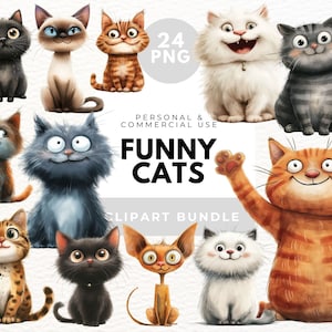 Funny Cats Clip Art, Quirky Cat Clipart, Kawaii Cat, Cute Cat Portraits, Planner Clipart, Cute Cats Clipart, Witches Cat, Junk Journal, PNG