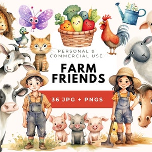 Acuarela peculiar animales de granja Clipart, animales de granja lindos, animales de granja divertidos, animales de granero, animales de granja png, animales peculiares, uso comercial
