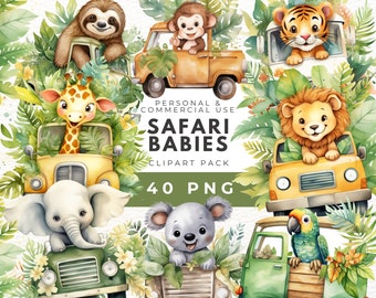 Safari Babies Clipart PNG Bundle: animali della giungla, decorazioni per la cameretta dei bambini (download digitale)
