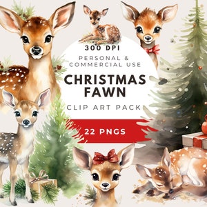 Fawn Clipart, Digital Paper Craft, Christmas Deer Clipart, Watercolor Fawn, Card Making,  Boho Deer Jpgs, Digital Download, Xmas Deer png