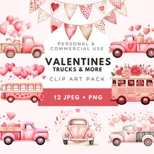 Valentines Truck Clipart, Valentines Day Truck Png, camion vintage Png, Valentines Old Truck Png, Téléchargement numérique, Love PNG, Hearts PNG