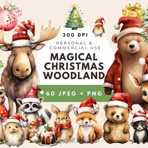 Waldweihnachten, Waldtiere, kommerzielle Nutzung für Weihnachtsschmuck, Babyparty, Weihnachtscliparts, digitaler Download, Geschenkanhänger