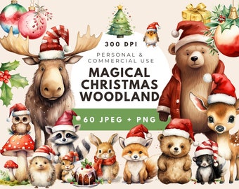 Clipart animaux de la forêt de Noël : grande collection (téléchargement numérique)