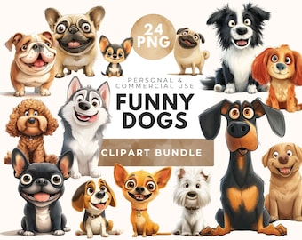 Quirky Dog Clipart Bundle: Funny Puppy Portraits (Digital Download)