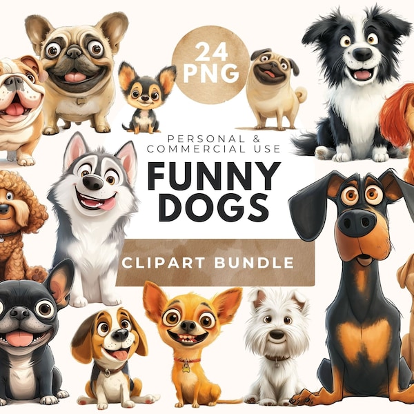 Quirky Dog Clipart, Planner Clipart, Puppy Fun, Cute Dog Portraits Clipart, Whimsical Dog Clipart Bundle, Junk Journal, Cute Caricature Dog