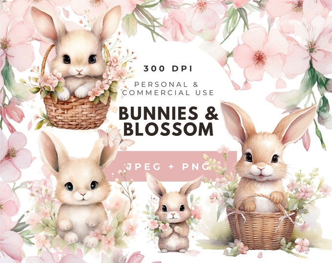 Cute Easter Bunny Clipart, DIGITAL DOWNLOAD, Pastel Watercolor Spring ...