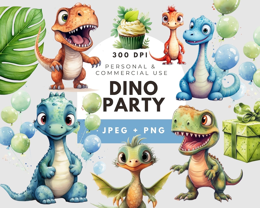 Watercolor Dinosaurs Clipart, Dino Theme Baby Party Printables, Cute ...