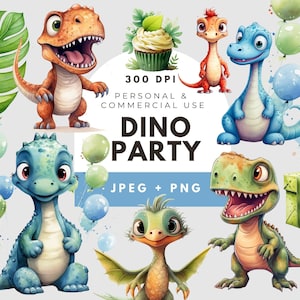 Aquarell Dinosaurier Clipart, Dino Thema Baby Party Printables, süße Dinosaurier Clip Art, Dino Party, Dino Geburtstag Party Dekor Junge, T-Rex