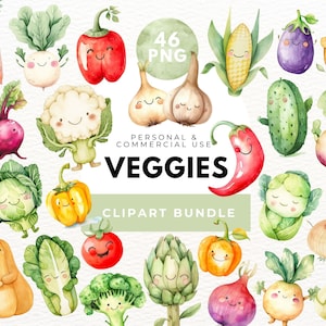 Imágenes prediseñadas de vegetales lindos, descarga digital, vegetales de acuarela, imágenes prediseñadas de jardín, comida saludable, diario basura, zanahoria, tomate, aguacate, chile
