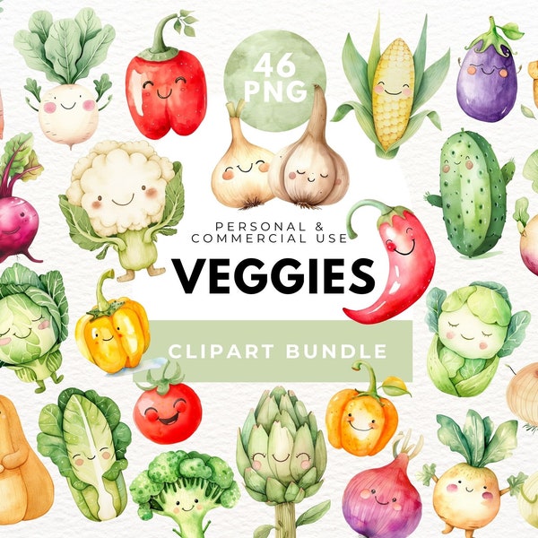 Cute Vegetable Clipart, Digital Download, Watercolor Vegetable, Garden Clip Art, Healthy Food, Junk Journal, Carrot, Tomato, Avocado, Chilli