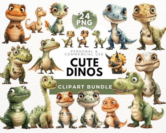 Dinosaur Clipart, Watercolor Cute Dino Clipart Bundle, Dinosaur Png, Nursery Decor, Cute Dinosaur Png, Sublimation Design, Dino Party, T Rex