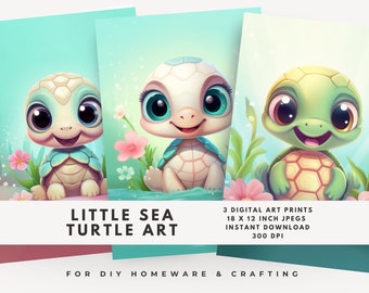 Sea Turtle Nursery Prints: Watercolor Ocean Art, Set of 3 (Digital Download)
