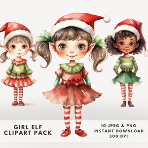 Girl Elf, 10 PNG, 10 Jpeg, Elf Clipart, Sublimate Designs, Christmas Elf, Santa&#39;s Helpers,  Christmas Elf Clip Art, Christmas Girls Clipart