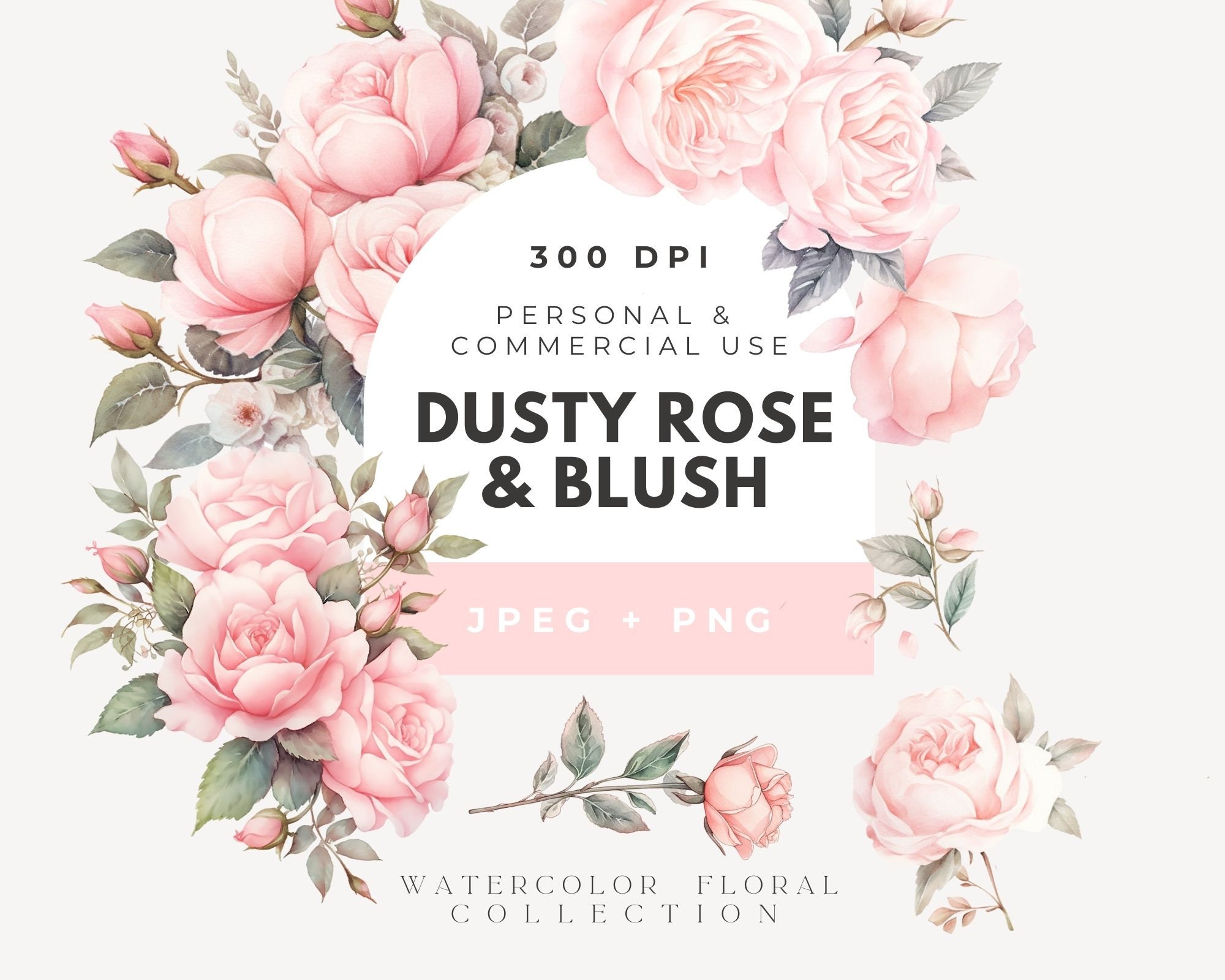 Wedding Clipart, Light Pink Flower Clipart, Boho Roses Bouquets Clipart, Blush Pink Roses Clipart, Dusty Rose Png, Transparent Background