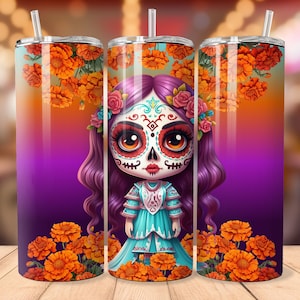20 oz La Catrina Tumbler Wrap, Day Of The Dead PNG, Dia De Los Muertos, Catrina PNG, Sugar Skull Sublimation, Sublimation Tumbler
