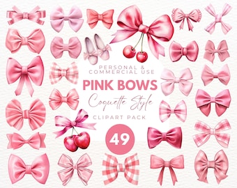 Coquette Pink Bow Clipart: Girly Silk Bow Designs (Digital Download)