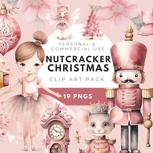 Clipart de balé, Natal rosa, clipart aquarela, pacote de clipart de Natal quebra-nozes, download digital instantâneo, quebra-nozes png