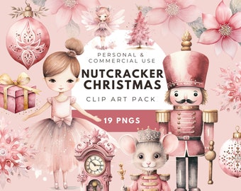 Watercolor Nutcracker Clipart Bundle: Pink Christmas Ballet (Digital Download)