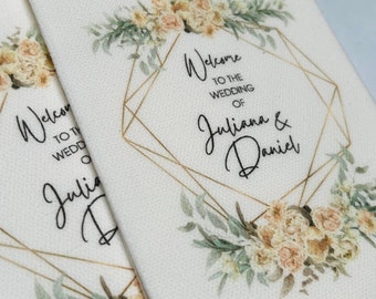 Bienvenue à notre serviette personnalisée de mariage, journée spéciale des mariés, linge de texture en tissu comme des serviettes, serviettes personnalisées avec poche