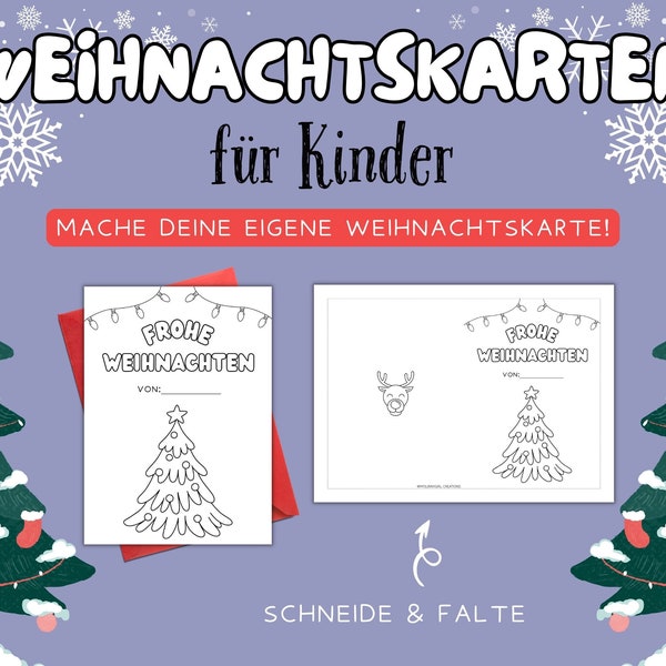 Weihnachtskarte für Kinder zum Ausmalen und Gestalten | Druckbare Weihnachtskarte für Kinder jeden Alters | Sofort Verfügbar nach Download