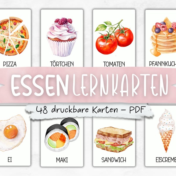 Essens Lernkarten | 48 Druckbare Lernkarten | Lernkarten für Kinder | Karteikarten | Montessori Lernkarten | Deutsche Lernkarten, German