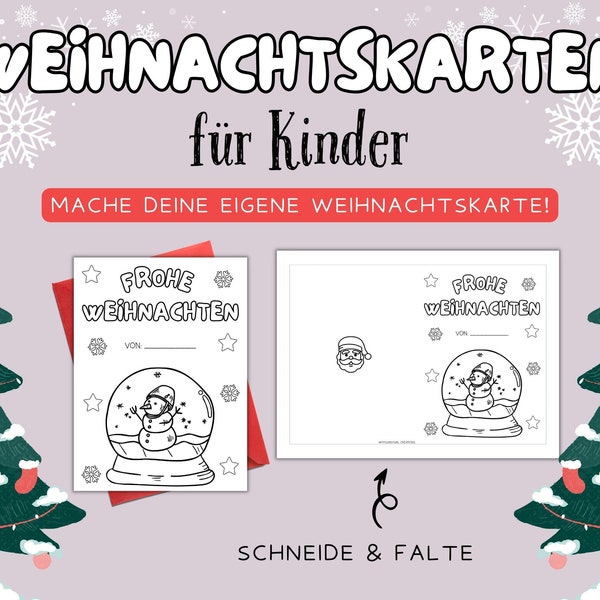 Weihnachtskarte für Kinder zum Ausmalen und Gestalten | Druckbare Weihnachtskarte für Kinder jeden Alters | Sofort Verfügbar nach Download