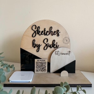 Présentoir professionnel personnalisé avec code QR | Enseigne personnalisée pour stand de marché | Petite entreprise avec logo et réseaux sociaux | Lecteur carré