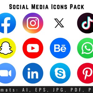 Social Media Icons Pack: Round App Logos for Web, Facebook, Instagram, TikTok Vector Files