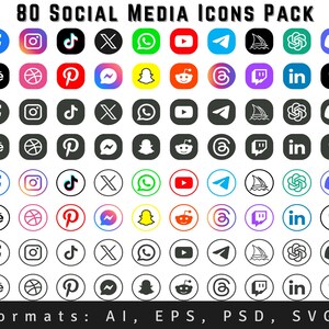 Social Media Icon Set: App Logos for Web & Mobile, Facebook, Instagram, TikTok Vector Files