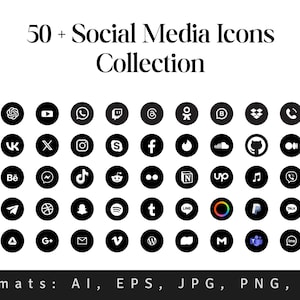 Social Media Icons, Black Circle App Logos, Brand Set for Web, Marketing, E-commerce, Vectorize