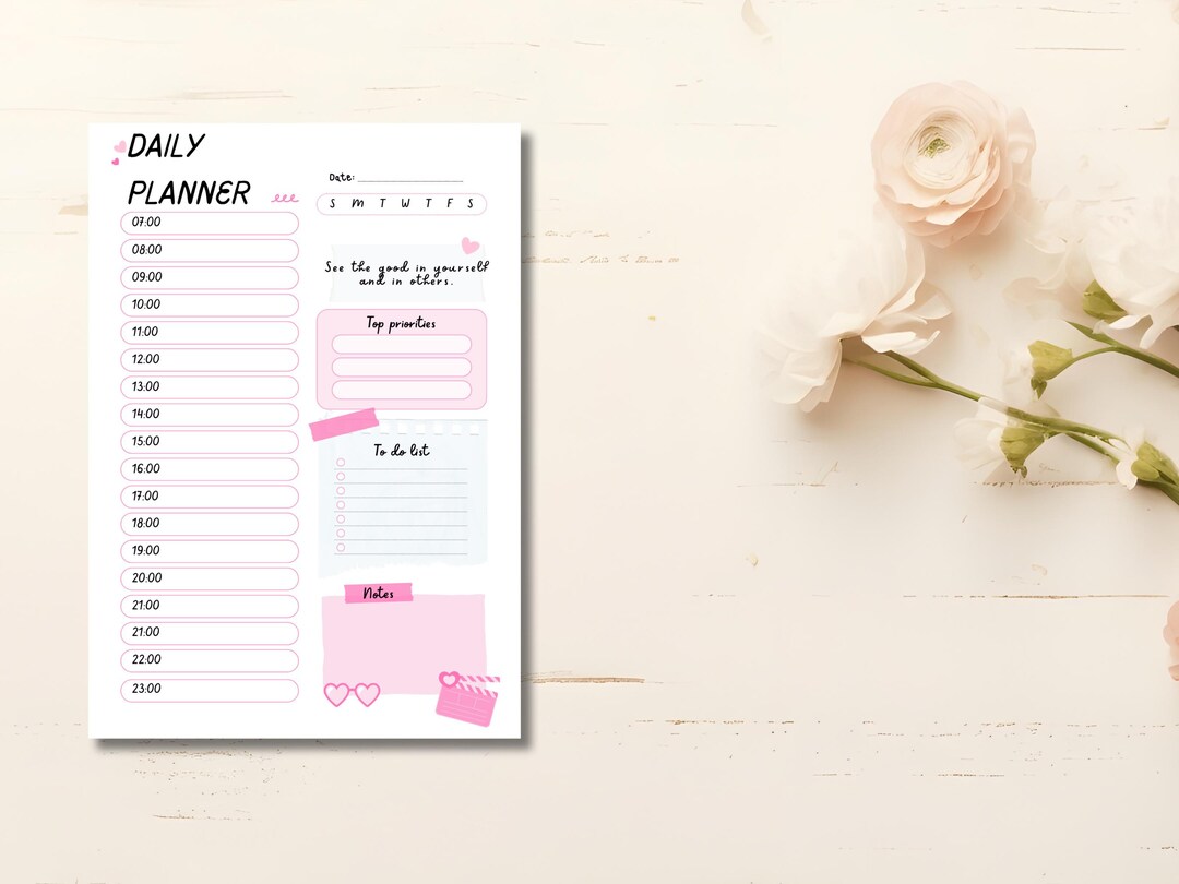 Pink Aesthetic Daily Planner Printable | A4 A5 Letter Half-letter ...