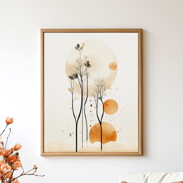 Floral Wall Art in Japandi Style, Abstract Boho Prints, Wabi Sabi Wall Art Printable, Botanical Minimalist Trendy Decor, Zen Wall Painting