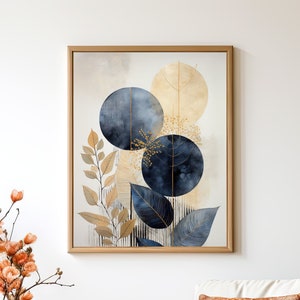 Blue Japandi Wall Art Printable, Wabi Sabi Abstract Botanical Decor, Printable Trendy Boho Design, Minimalist Zen Wall Art Prints